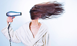 blow drying hair