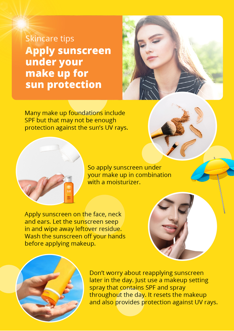 Skincare tips: Apply sunscreen under your make up for sun protection